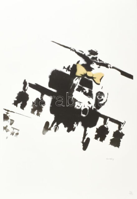 Banksy: Helicopter. Ofszet litográfia, papír, jelzett a nyomaton, 'POW Printmaking' szárazpecséttel Grafiart - Aviomar UK. tanúsítvánnyal Számozott: 52/150. Lapméret:70x50 cm, / Numbered, marked