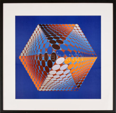 Vasarely Victor (1908-1997): Tupa-3. Heliogravűr, papír. Neuchatel, Éditions du Griffon kiadása. Bal alsó sarkában Fondation Vasarely Aix-En-Provence szárazbélyegzőjével. Üvegezett fakeretben. 40x40 cm. / Victor Vasarely (1908-1997):