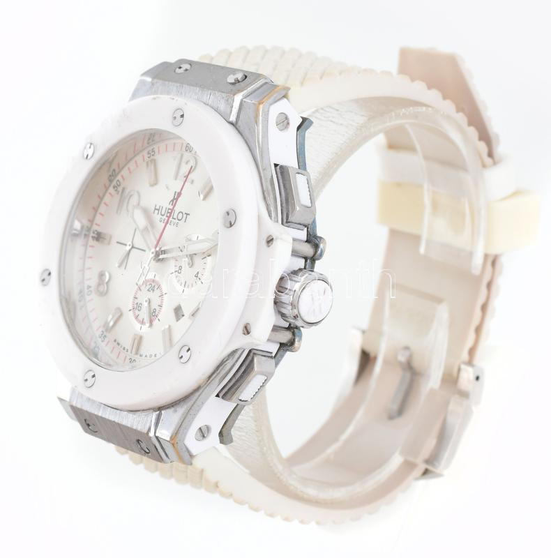 Hublot replika automata férfi karóra, műanyag szíjjal, plexi kissé karcos, működik, d: 4,5 cm - Image 3