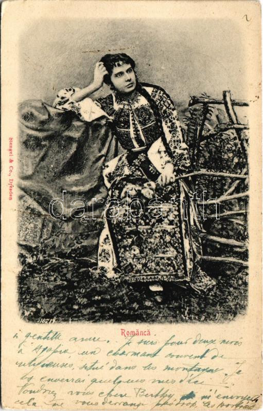 1901 Romanca / Romanian folklore, woman in traditional costumes. Stengel & Co. (EK)