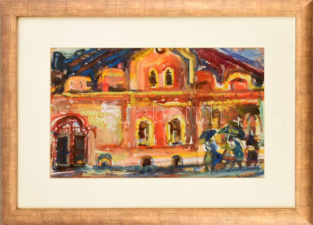 Simon Béla (1957-): Városrészlet, olaj, karton jelzett keretben 32x48 cm