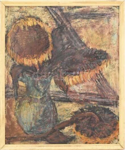 Román György jelzéssel: Csendélet. Olaj, farost. Fakeretben. 60x50 cm