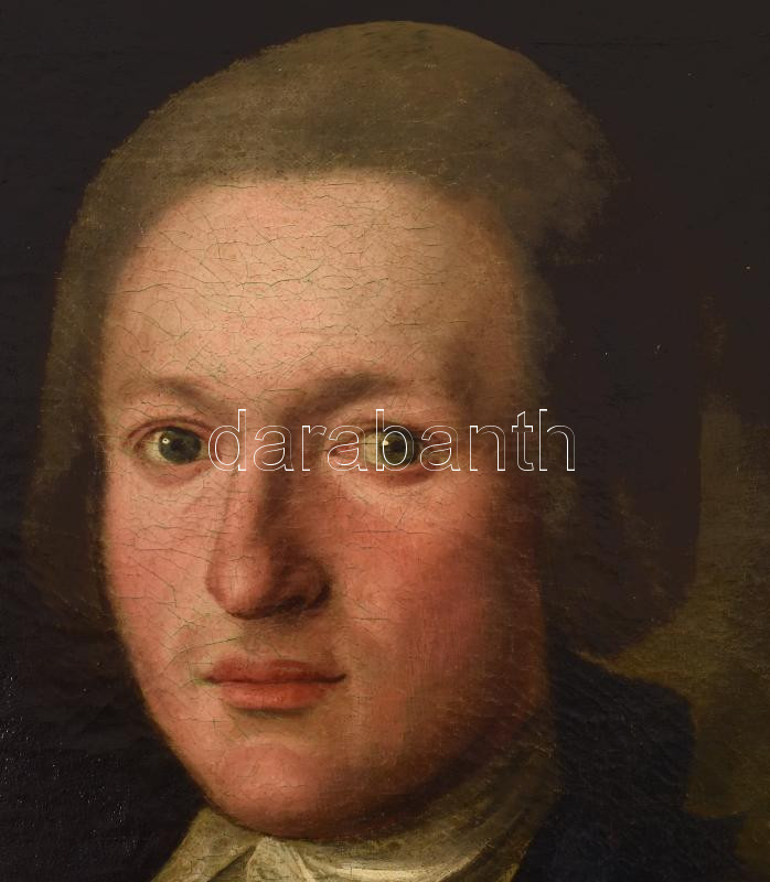 Ismeretlen festő, jelzés nélkül: Nemesi pár portréja. 2 db festmény. Olaj, vászon, restaurált, korabeli fekete fakeretben, 1780 körül, 55x42cm /A tétel a Gödöllői Királyi Kastélyban tekinthető meg. A megtekintéshez időpontot - Image 2