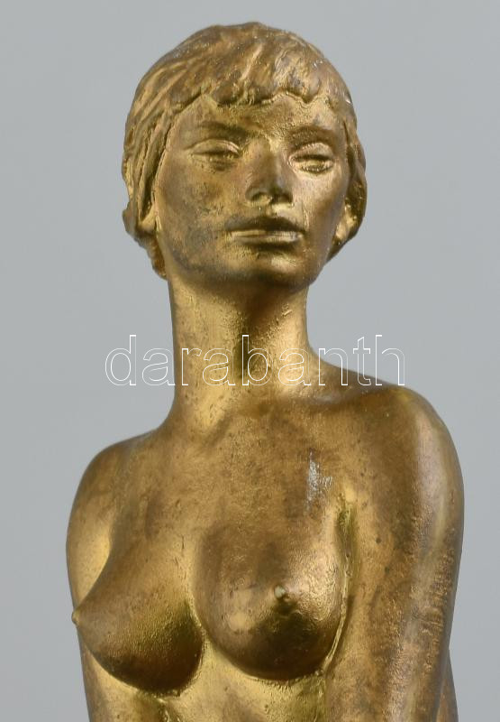 Rácz Edit (1936- ): Akt. Bronzírozott műanyag, képcsarnokos címkével, hibátlan, jelzett, m:23 cm - Image 2