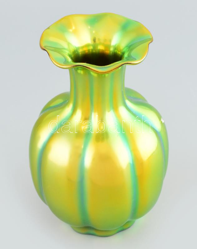 Zsolnay eozin mázas váza, jelzett, hibátlan, m: 16 cm