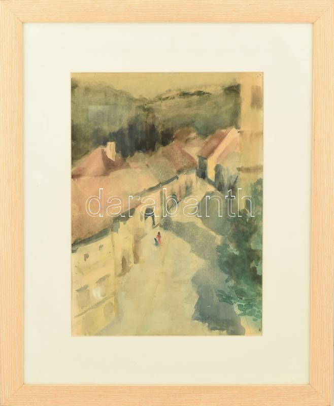 Jelzés nélkül. Városi utca. Akvarell, papír, üvegezett keretben 40x29 cm