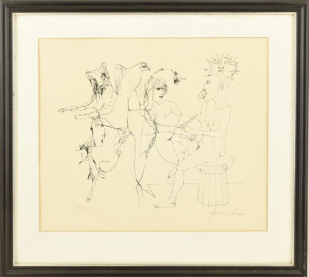 Szalay Lajos (1909-1995): Ló és akt. Szitanyomat, papír, jelzett, számozott (45/100), üvegezett fakeretben, 38x42 cm