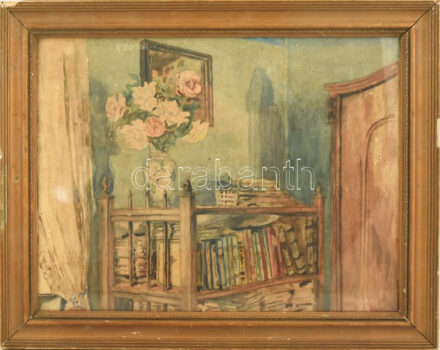 Jelzés nélkül: Enteriör. Akvarell, papír, Üvegezett keretben 29x36 cm