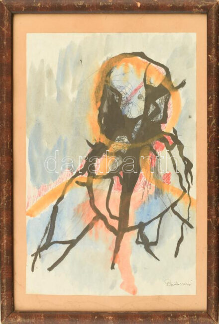 Badacsonyi jelzéssel Cím nélkül.. Akvarell, papír, Üvegezett keretben 38x21 cm