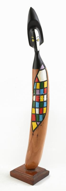 DG jelzéssel: Japonizáló modern szobor. Fa, kézzel festett. 48 cm