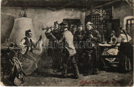 Bihari Sándor: Az ő nótája. Hátoldalán sorsjegy a Szegény gyermekpoliklinikája javára / His song, charity lottery ticket on backside (fa)