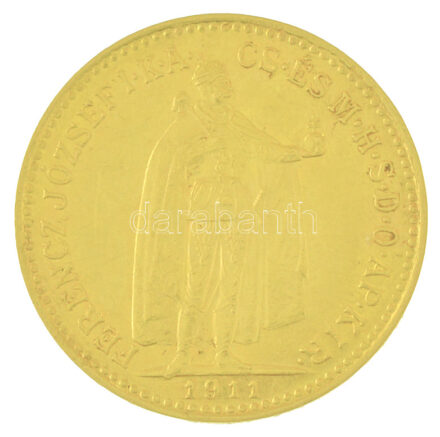 1911KB 10K Au 'Ferenc József' Körmöcbánya (3,38g/0.900) T:XF / Hungary 1911KB 10 Korona Au 'Franz Joseph' Kremnitz (3,38g/0.900) C:XF Adamo K8