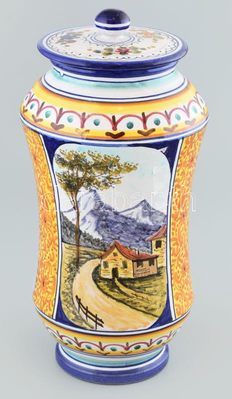 Deruta fedeles kerámia edény, jelzett, kopásokkal, m: 29 cm