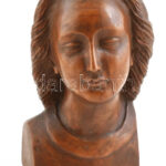 A. Nagel jelzéssel: Női büszt, faragott fa, kopásokkal, repedésekkel, m: 25 cm