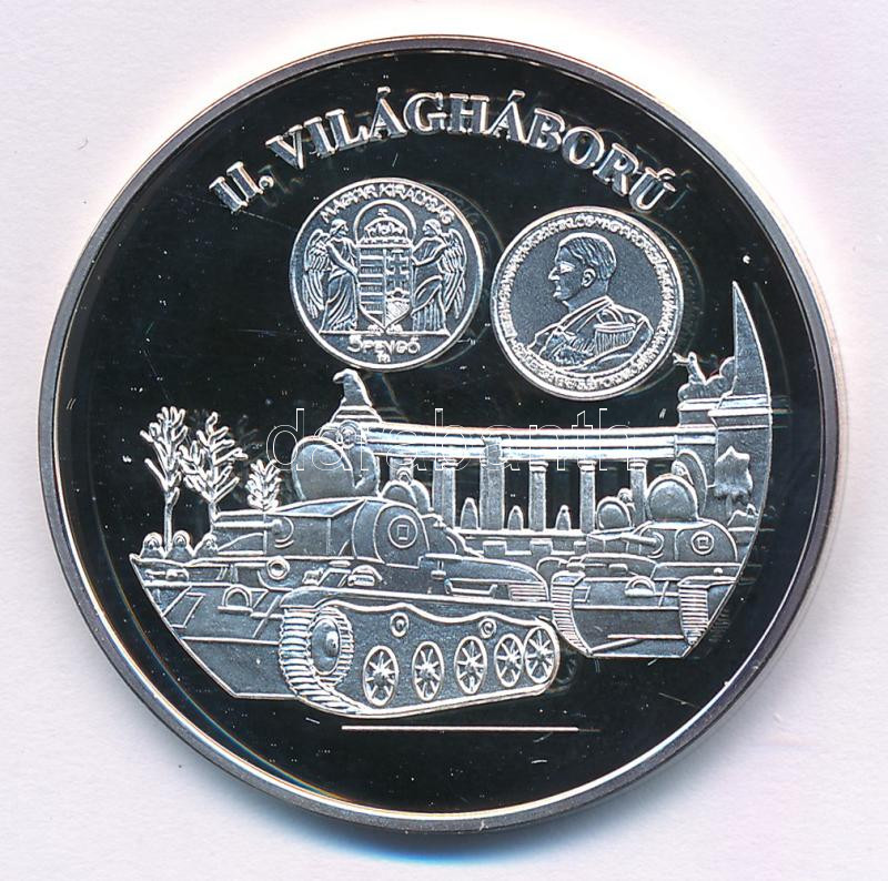 DN 'A magyar pénz krónikája - II. Világháború' Ag emlékérem tanúsítvánnyal (20g/0.999/38,61mm) T:PP patina