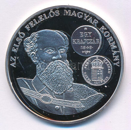 DN 'A magyar pénz krónikája - Az első felelős magyar kormány' Ag emlékérem tanúsítvánnyal (20g/0.999/38,61mm) T:PP patina