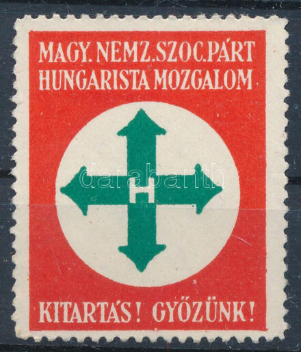 Magy. Nemz. Szoc. Párt Hungarista Mozgalom levélzáró. Rendkívül ritka!