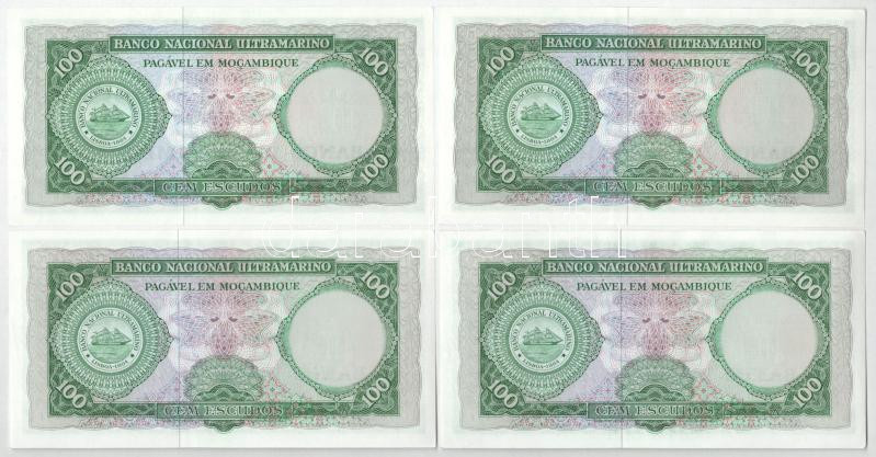 Mozambik 1961. 100E fekete 'BANCO DE MOCAMBIQUE' (4x) sorszámkövetők 'C60172297 - C60172300' T:I Mozambique 1961. 100 Escudos with black 'BANCO DE MOCAMBIQUE' overprint (4x) conescutive serials 'C60172297 - C60172300' C:UNC Krause 117.a - Image 2