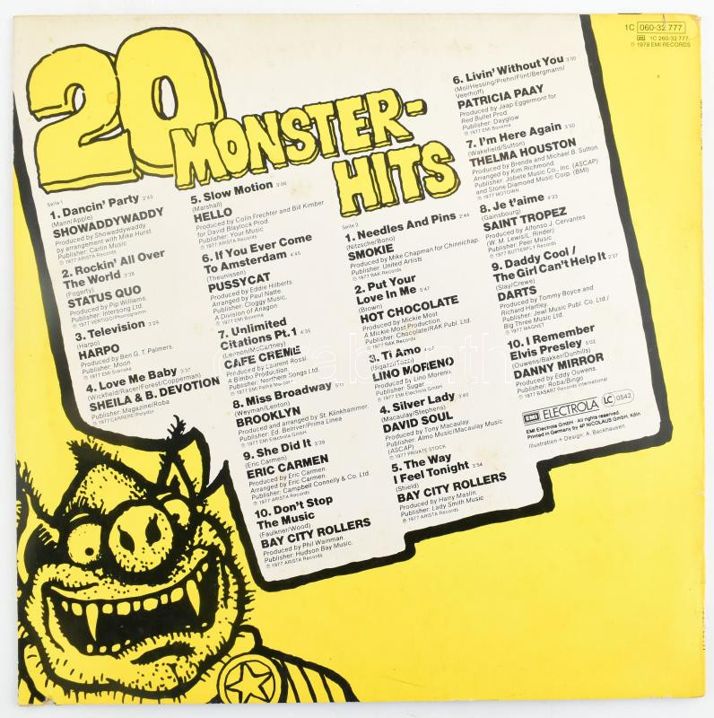 20 Monster HIts LP Vinyl, 1978. EMI. VG+ - Image 2