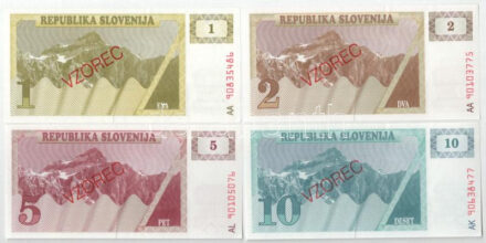 Szlovénia 1990-1991. 1T-1000T (8xklf) mind 'VZOREC (Minta)' felülbélyegzéssel T:XF Slovenia 1990-1991. 1 Tolar - 1000 Tolarjev (8xdiff) all with 'VZOREC (Specimen)' overprint C:XF