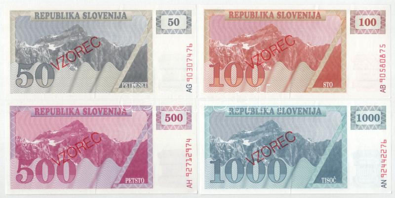 Szlovénia 1990-1991. 1T-1000T (8xklf) mind 'VZOREC (Minta)' felülbélyegzéssel T:XF Slovenia 1990-1991. 1 Tolar - 1000 Tolarjev (8xdiff) all with 'VZOREC (Specimen)' overprint C:XF - Image 3