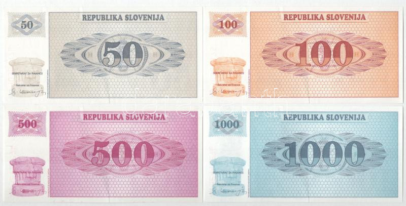 Szlovénia 1990-1991. 1T-1000T (8xklf) mind 'VZOREC (Minta)' felülbélyegzéssel T:XF Slovenia 1990-1991. 1 Tolar - 1000 Tolarjev (8xdiff) all with 'VZOREC (Specimen)' overprint C:XF - Image 4