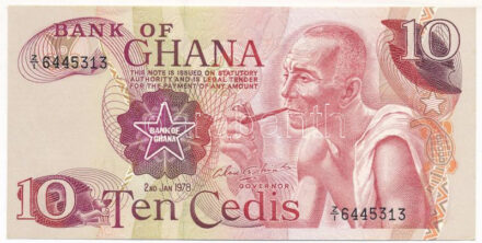 Ghána 1978. 10C 'Z/I 6445313' pótkiadás T:AU Ghana 1978. 10 Cedis 'Z/I 6445313' replacement C:AU Krause P#16f