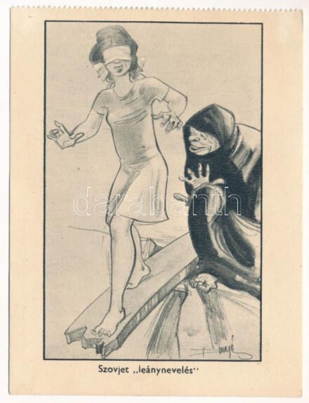 Szovjet 'leánynevelés'. 1919. Júniusi Bajtársak Szövetsége antibolsevista levelezőlap-sorozata / Anti-Semitic and Anti-Bolshevik propaganda art postcard s: Dinnyés (EK)