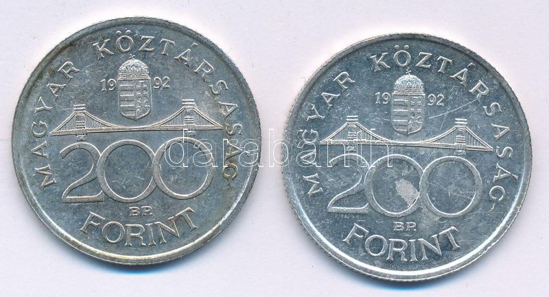 1992. 200Ft Ag 'MNB' (2x) T:AU,XF patina Adamo F13 - Image 2