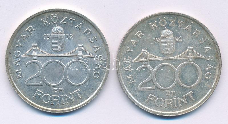 1992. 200Ft Ag 'MNB' (2x) T:AU,XF patina Adamo F13 - Image 2