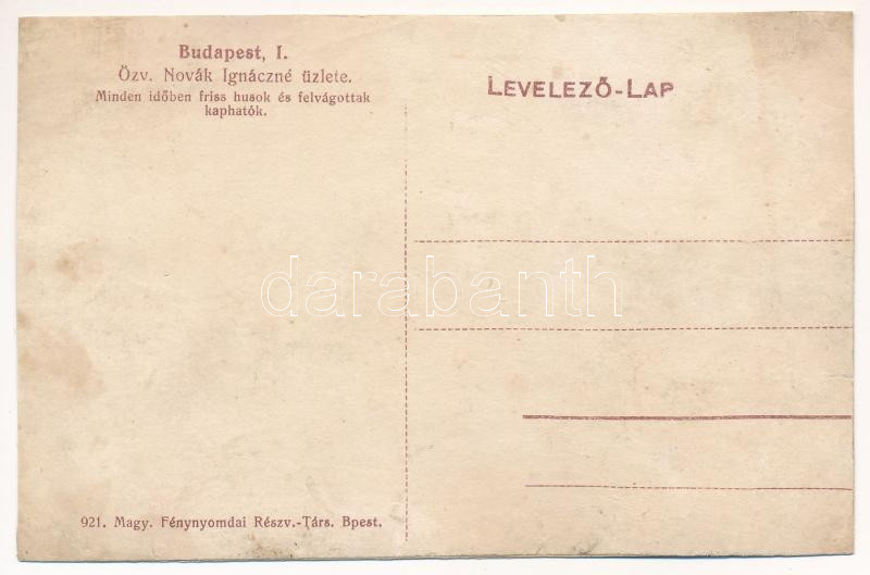 Budapest I. Özv. Novák Ignáczné mészáros és hentes üzlete a Hegyalja úton (?) (r) - Image 2