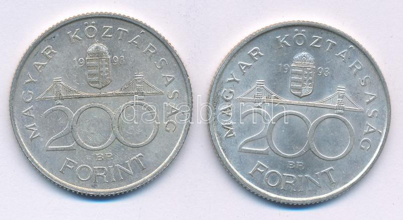 1993. 200Ft Ag 'MNB' (2x) T:AU,XF kis patina Adamo F13 - Image 2