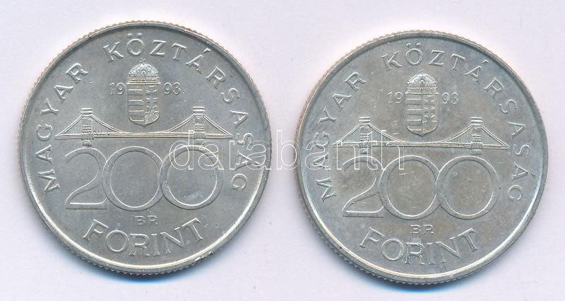 1993. 200Ft Ag 'MNB' (2x) T:AU,XF kis patina Adamo F13 - Image 2