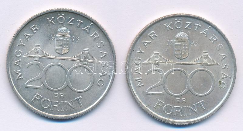 1993. 200Ft Ag 'MNB' (2x) T:AU,XF kis patina Adamo F13 - Image 2