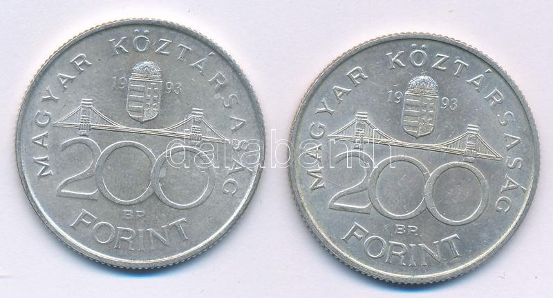 1993. 200Ft Ag 'MNB' (2x) T:AU,XF kis patina Adamo F13 - Image 2