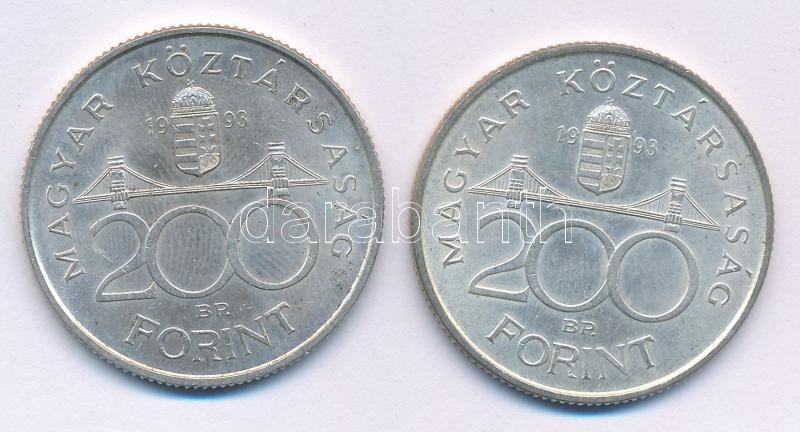 1993. 200Ft Ag 'MNB' (2x) T:AU,XF kis patina Adamo F13 - Image 2