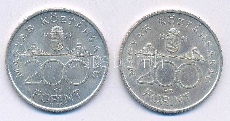 1993. 200Ft Ag 'MNB' (2x) T:AU,XF kis patina Adamo F13 - Image 2
