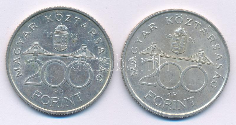 1993. 200Ft Ag 'MNB' (2x) T:AU,XF kis patina Adamo F13 - Image 2