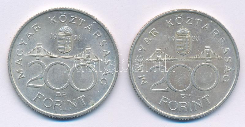 1993. 200Ft Ag 'MNB' (2x) T:AU,XF kis patina Adamo F13 - Image 2