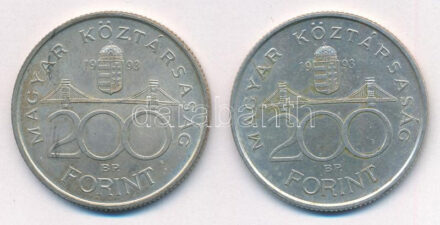 1993. 200Ft Ag 'MNB' (2x) T:AU,XF kis patina Adamo F13