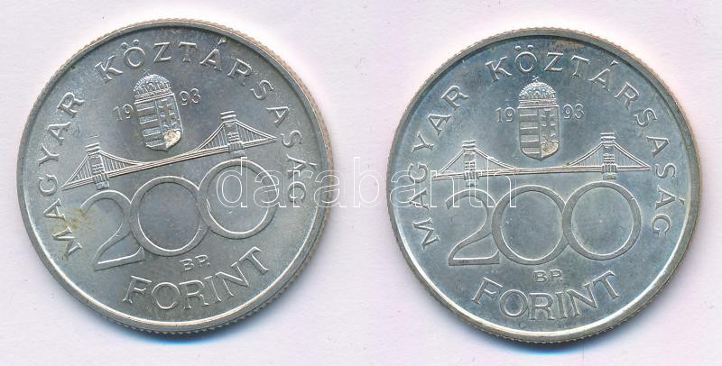 1993. 200Ft Ag 'MNB' (2x) T:AU,XF patina Adamo F13 - Image 2