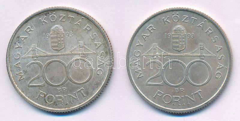 1993. 200Ft Ag 'MNB' (2x) T:AU,XF patina Adamo F13 - Image 2