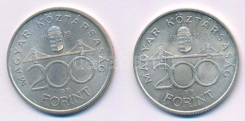 1993. 200Ft Ag 'MNB' (2x) T:AU,XF patina Adamo F13 - Image 2
