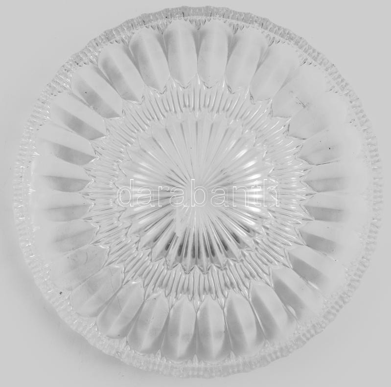 Régi üveg tortatál, kopásokkal, d: 28 cm