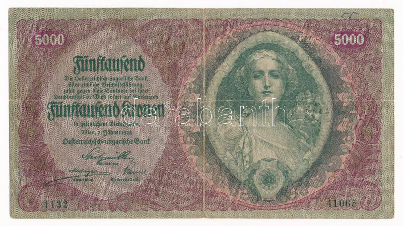 Ausztria 1922. 5000K T:F,VG Austria 1922. 5000 Kronen C:F,VG Krause 79