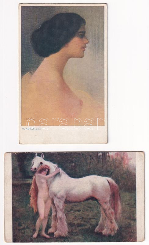 4 db Régi erotikus művész képeslap vegyes minőségben / 4 pre-1945 erotic art postcards in mixed quality - Image 2