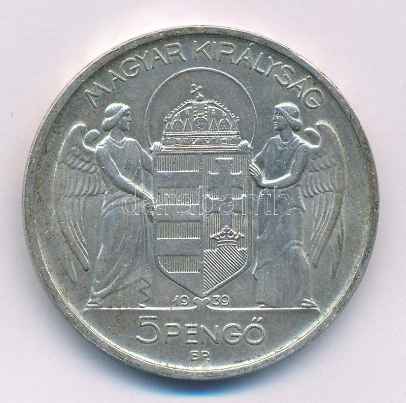 1939. 5P Ag 'Horthy balra' T:AU patina Adamo P8.2 - Image 2
