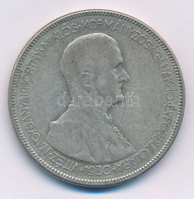1930. 5P Ag 'Horthy jobbra' T:F patina Adamo P8