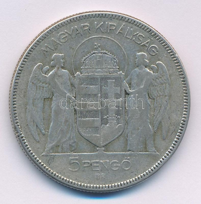 1930. 5P Ag 'Horthy jobbra' T:F patina Adamo P8 - Image 2