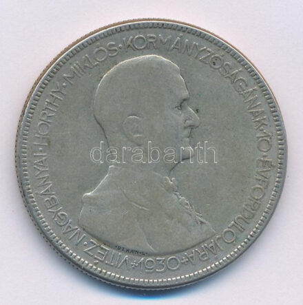 1930. 5P Ag 'Horthy jobbra' T:F patina Adamo P8